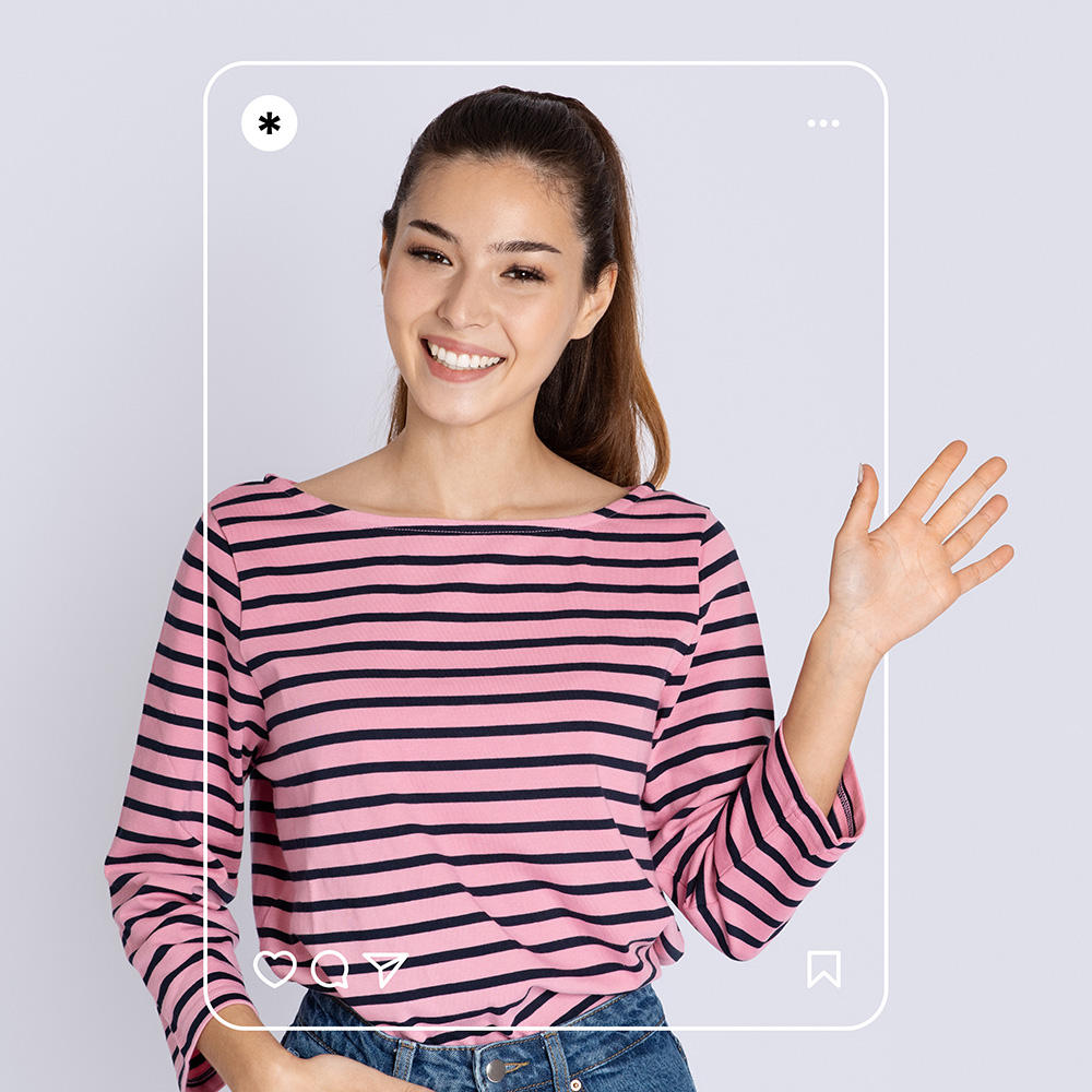 Frau Winkt auf einem Rechteck heraus